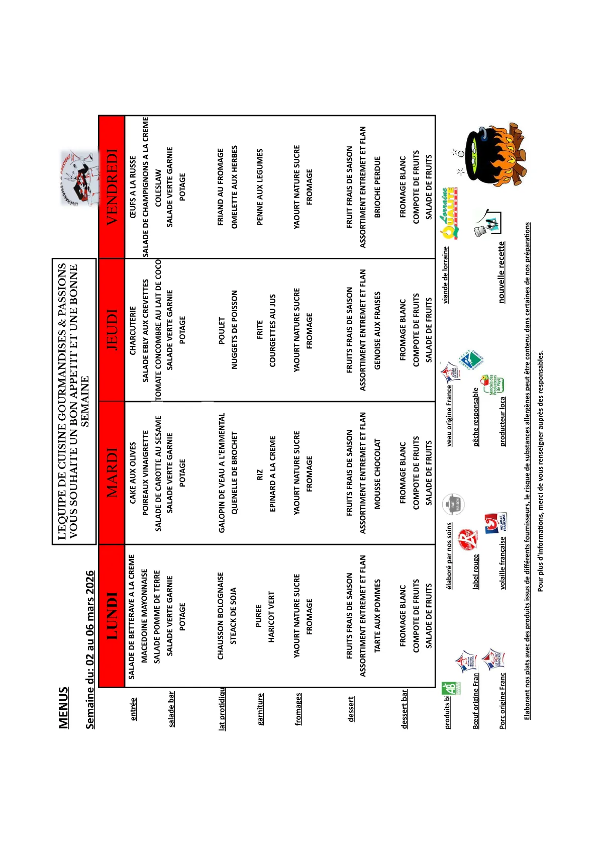 Menu Restaurant Scolaire - Les Récollets