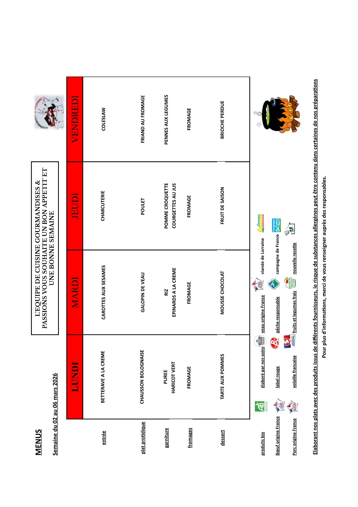 Menu Maternelle - Les Récollets